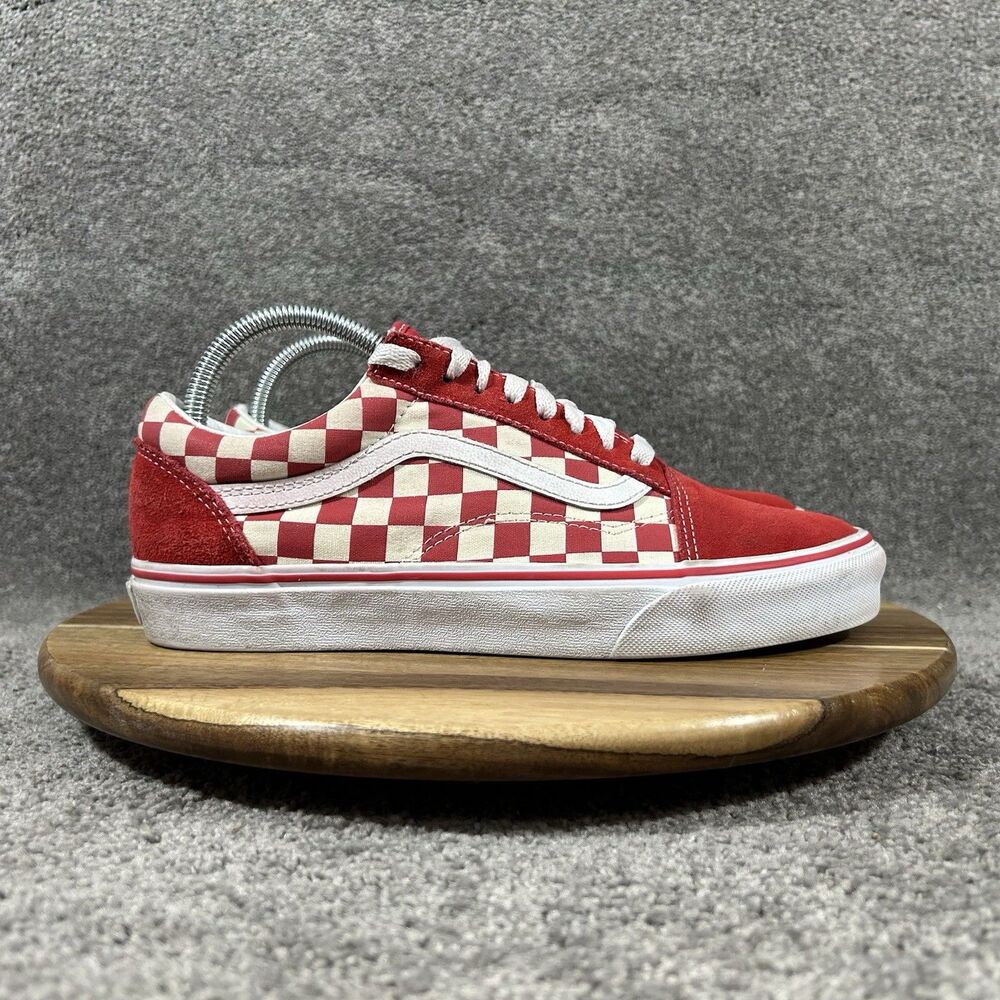 Vans Old Skool Checkerboard Women’s Size 9 Racing Red White Skate Shoes Used